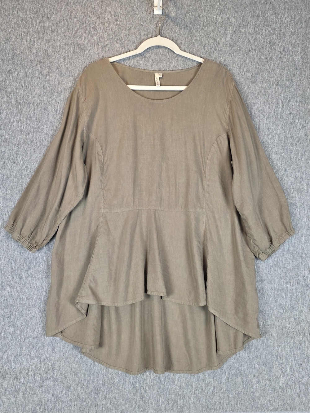 Kleen Linen Blend Relaxed Peplum Tunic Top Taupe Lagenlook Women's Large